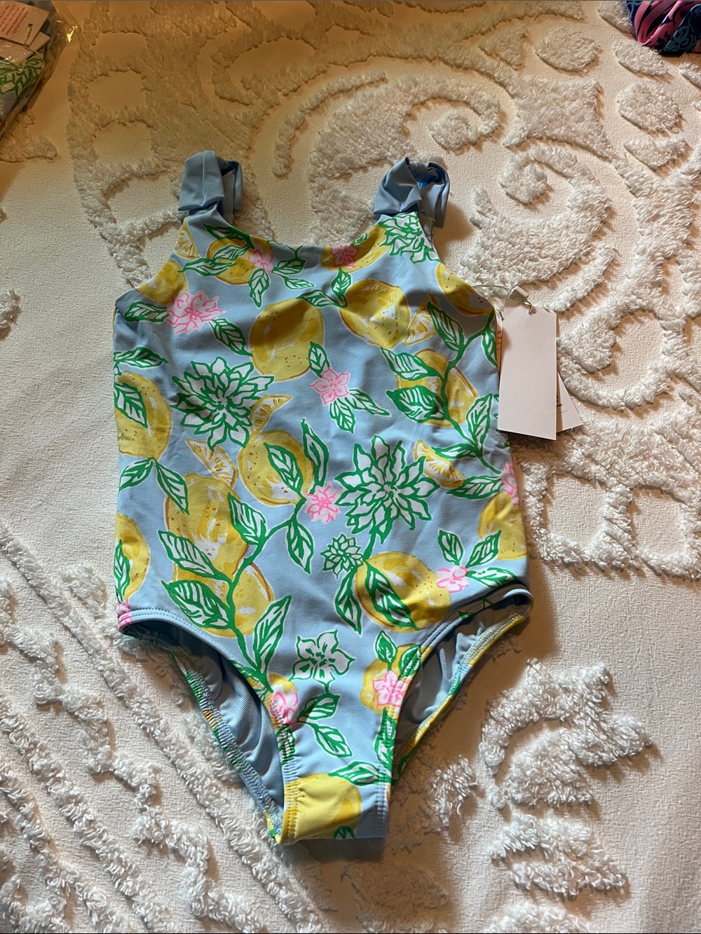 Lilly Pulitzer Blue Lemon Print One-Piece Swimsuit with Yellow, Green & Pink NWT